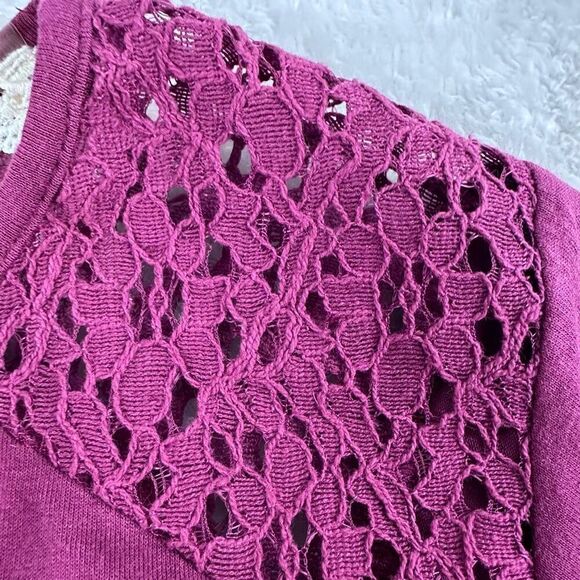 Rewind Women's L Short Sleeve Rounded Hem Tee Lace Inset Cranberry Purple‎ New - Picture 5 of 11
